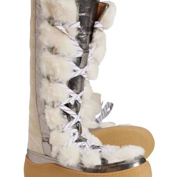 NIB Free People Wilder Boots Suede Shearling Arctic Fox Silver Size 6 $248 - Picture 5 of 10